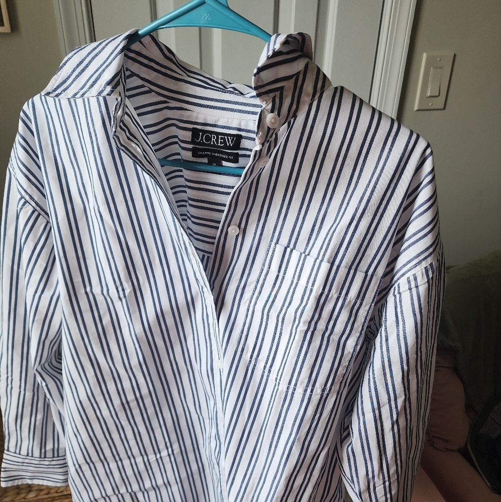 J. Crew Black and White Striped Button Down Shirt